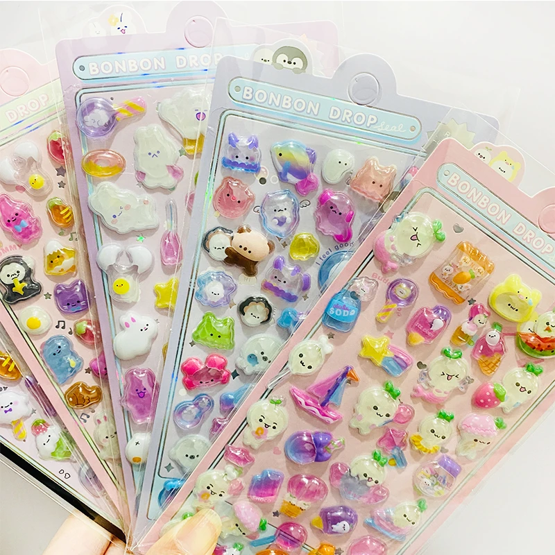 儿童可爱动物图案3d立体夜光浮雕贴纸女孩水晶趣味钻石石贴贴纸