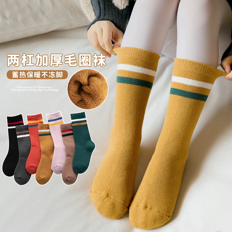 儿童袜子秋冬季棉袜男童加厚毛圈袜女童冬季堆堆袜宝宝保暖中长袜