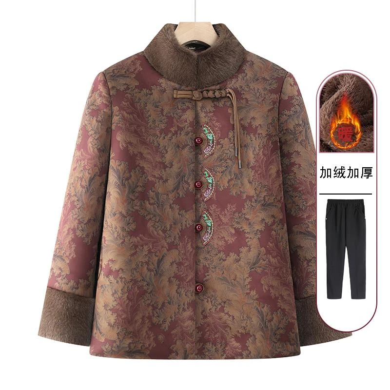 奶奶棉服加绒加厚中老年人女装妈妈冬季保暖外套棉衣老人棉袄太太