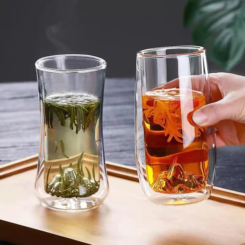 双层玻璃观山杯茶杯真空保温隔热泡茶杯家用无盖透明主人杯水杯子