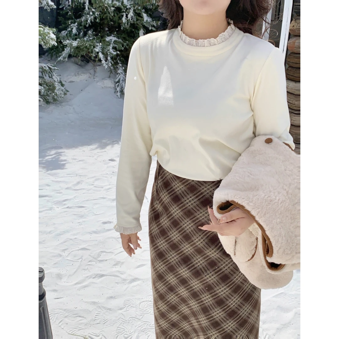 【日常插曲】大头婷微胖定制秋冬半高领德绒花边保暖内搭长袖上衣