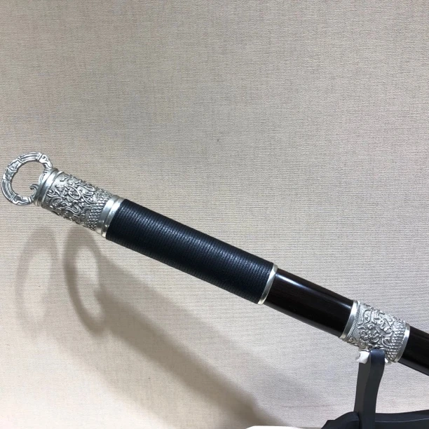 【龙影刀剑-埋鞘环首刀】花纹钢夹钢 白铜装 黑檀木鞘 未开刃