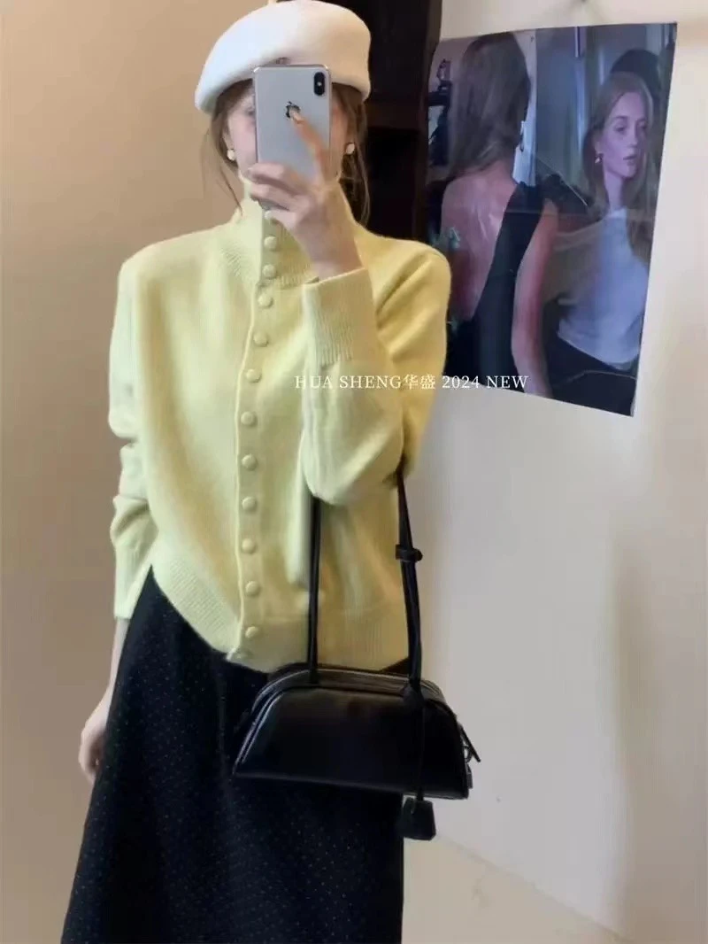 慵懒风软糯毛衣开衫女秋款外穿超好看显瘦韩版高领针织衫1