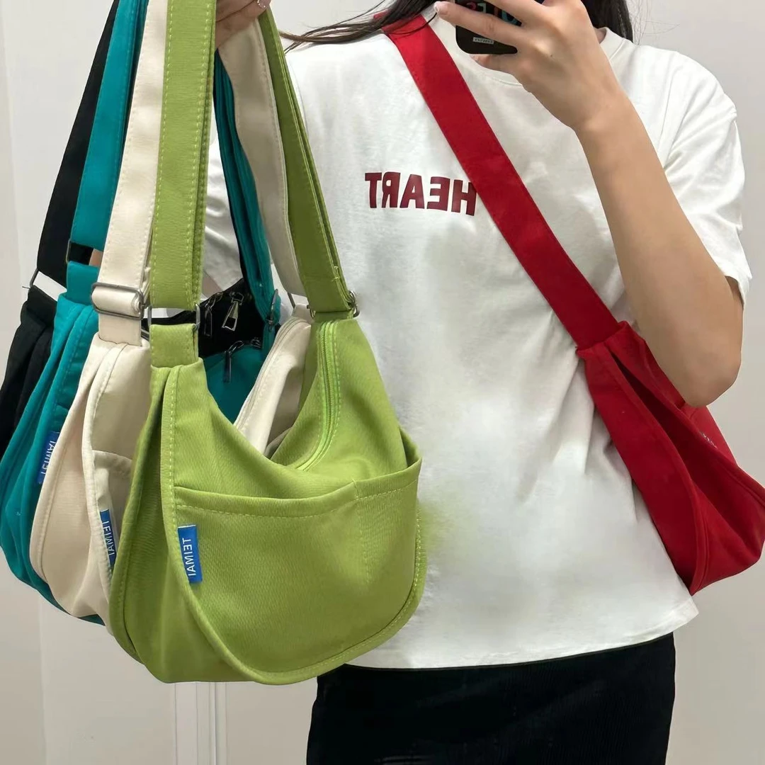 23春秋季韩版简约单肩包学生百搭包ins休闲布包纯色轻便托特包