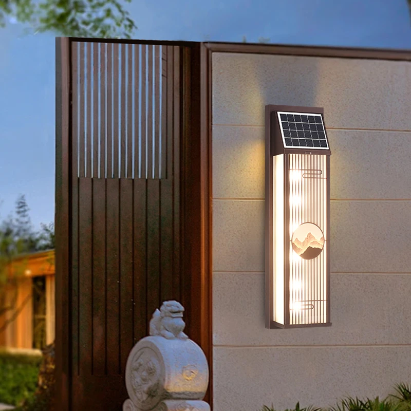 太阳能户外庭院灯新中式柱头灯室外庭院灯别墅阳台墙壁灯家用围墙