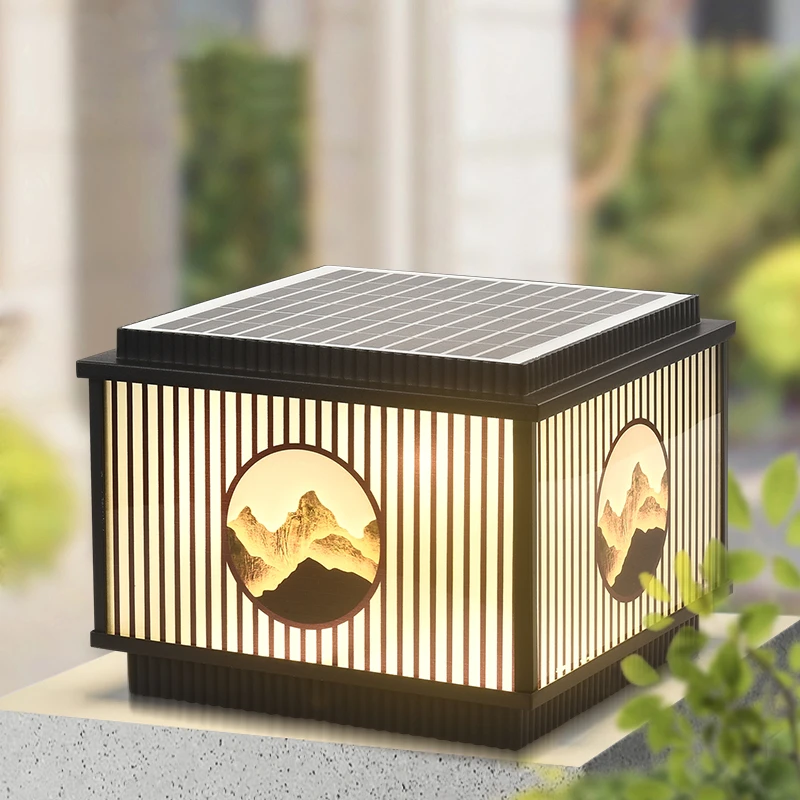 太阳能新中式户外庭院灯门柱灯家用柱头灯别墅室外大门灯围墙灯