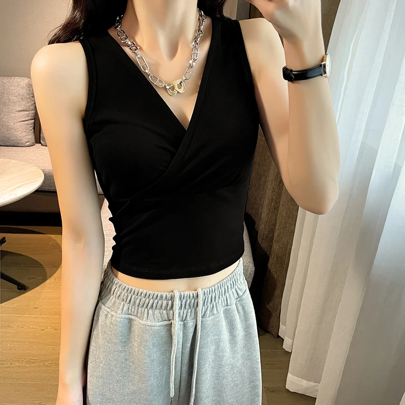 吊带背心女内搭设计感小众外穿短款无袖V领打底上衣网红紧身夏季
