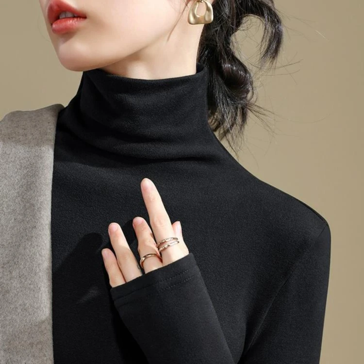 黑色高领德绒打底衫女秋冬2025新款保暖内搭纯色修身上衣长袖紧身