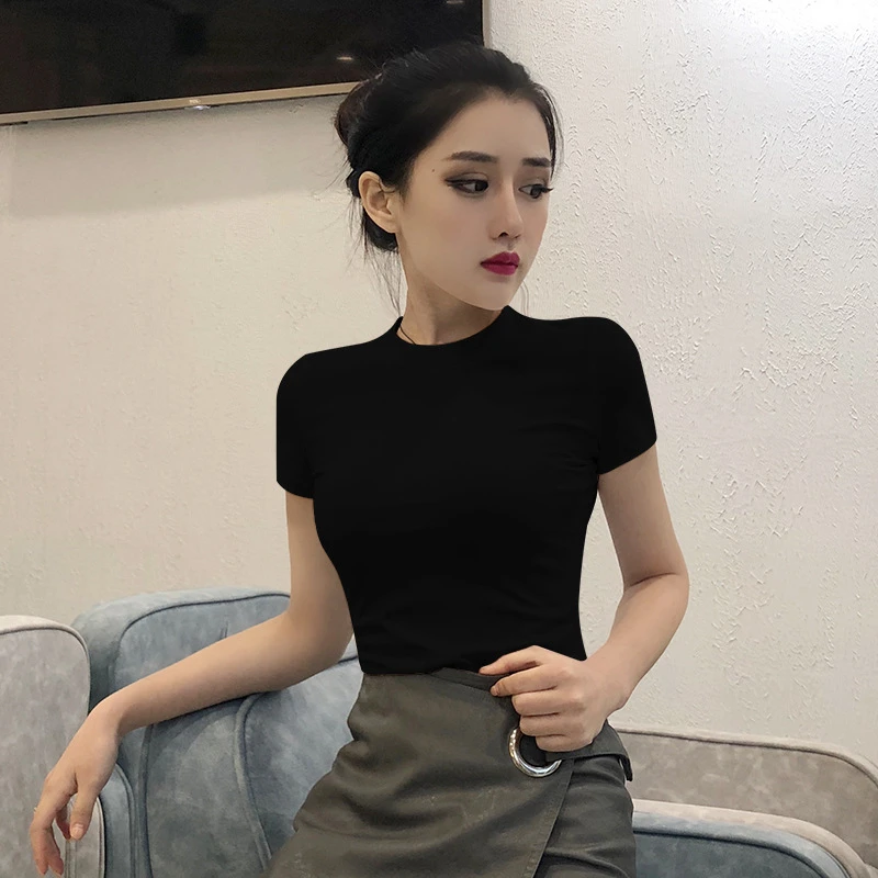 冰丝莫代尔T恤女短袖夏季打底衫薄款2021年新款春秋体桖紧身上衣