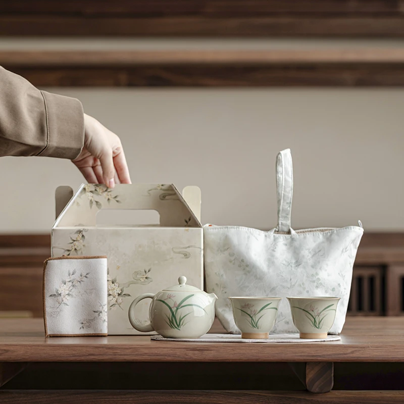 兰花手绘西施壶一壶两杯便携旅行功夫茶具套装陶瓷茶壶泡茶器