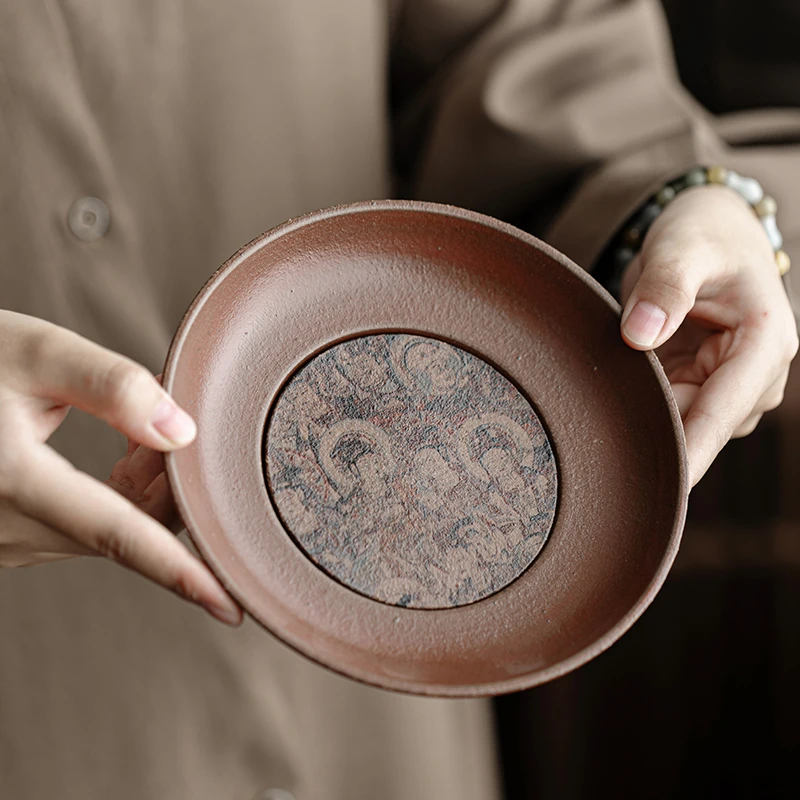 国潮敦煌画储水壶承养壶干泡台单层小茶盘粗陶瓷盖碗底托复古茶具