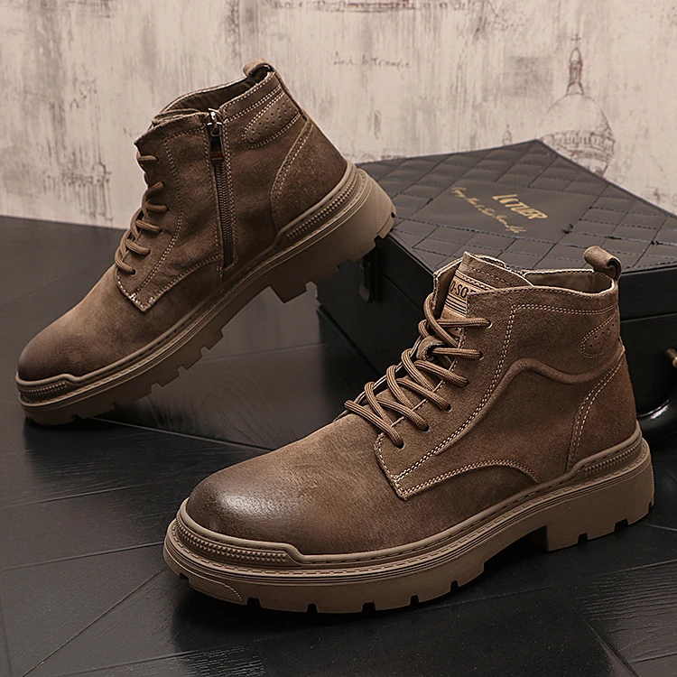 真皮男士秋季休闲马丁靴时尚百搭复古潮流英伦风轻奢耐磨高帮潮鞋