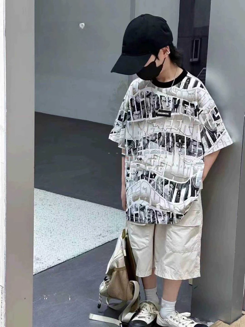 2024夏季新款男童短袖T恤洋气简约时尚休闲T恤/KK4264  咖L