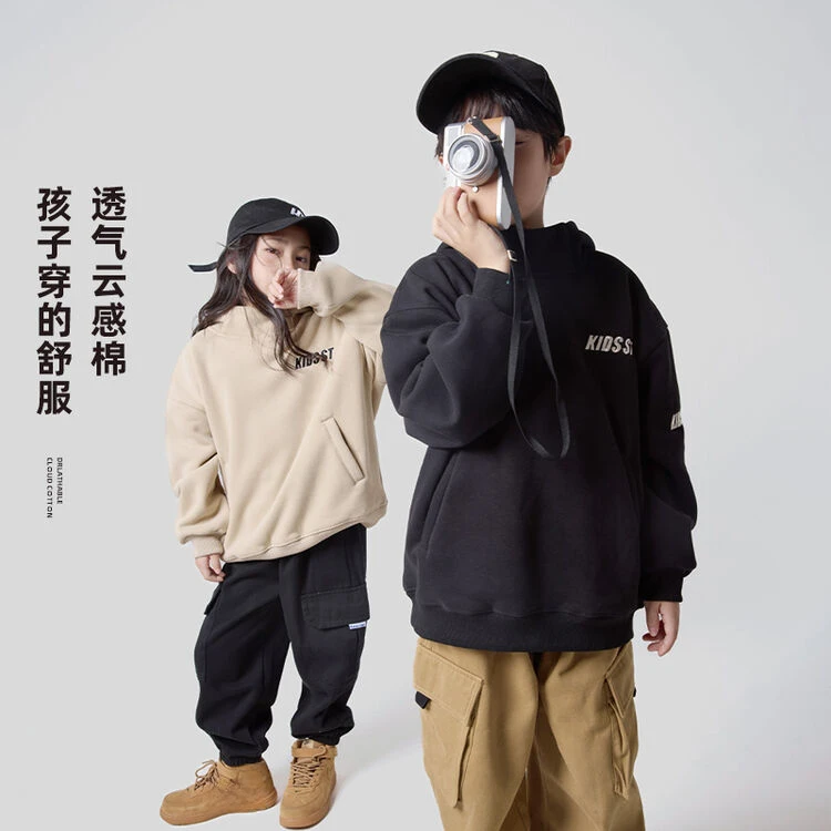 2024年冬季新款男童中大童韩版潮流连帽儿童加厚卫衣/WYW599  x