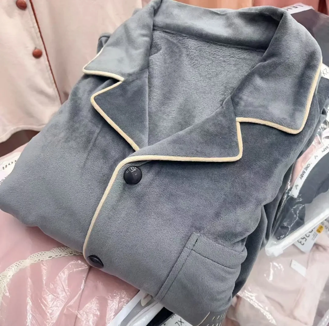 CD256男士浅灰蓝海岛绒秋冬加厚长袖长裤