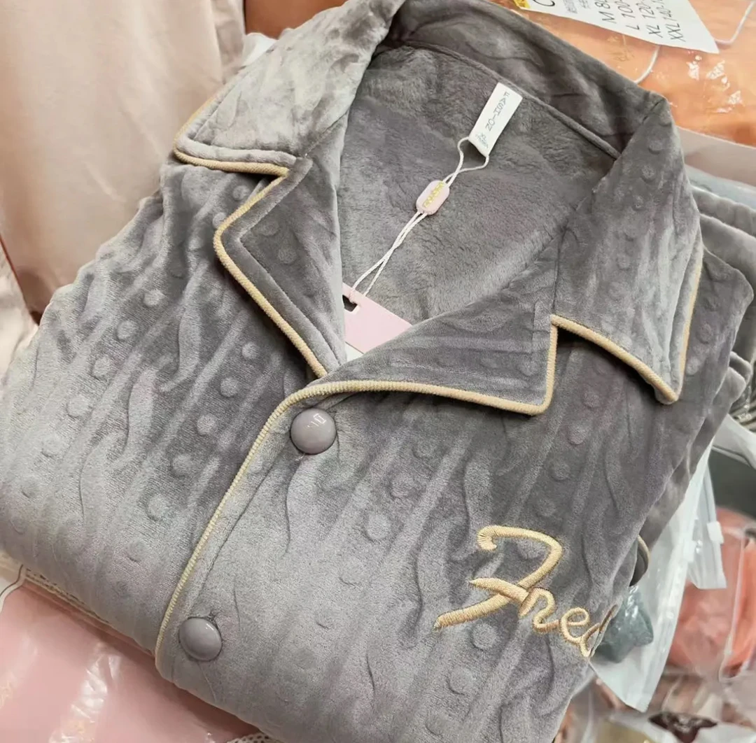 CD236男士海岛绒高级灰字母刺绣秋冬加厚长袖长裤