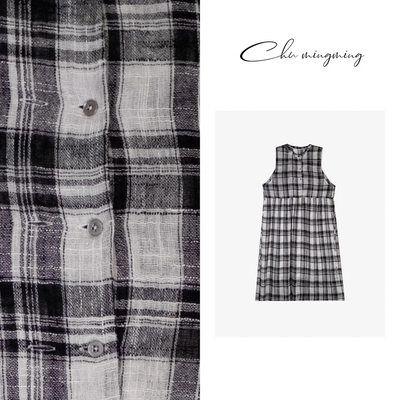 【CHU/2024SSNEW】原创设计《西野》时尚休闲夏季黑白格纹连衣裙LX18