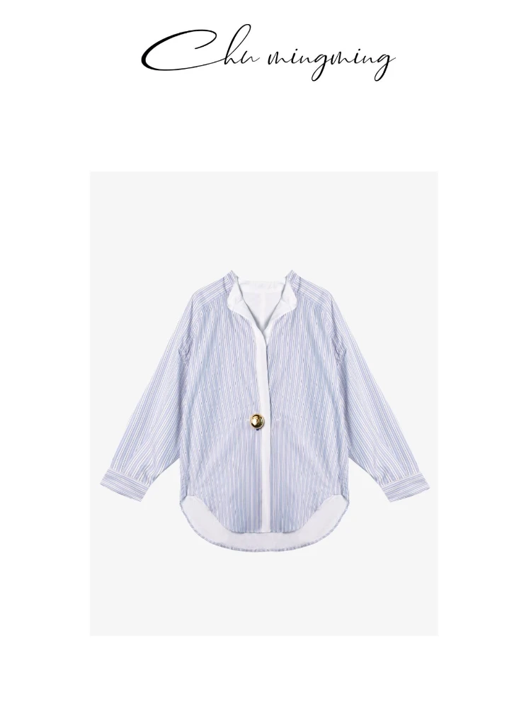 【CHU/2024SSNEW】原创设计《海风》气质时尚休闲条纹金扣衬衣ZP06