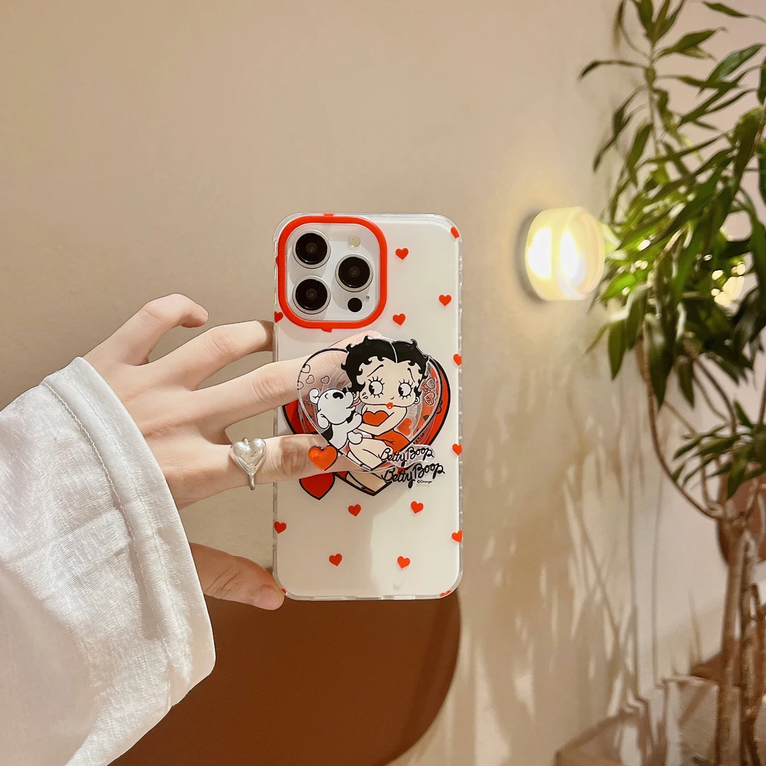 个性透明摇摇乐爱心舔狗贝蒂适用于苹果15promax磁吸手机壳12/13