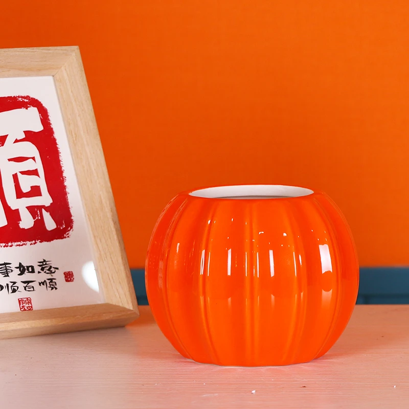 南瓜花瓶 客厅插花假花摆件 欧式现代简约仿真花干花的陶瓷花盆