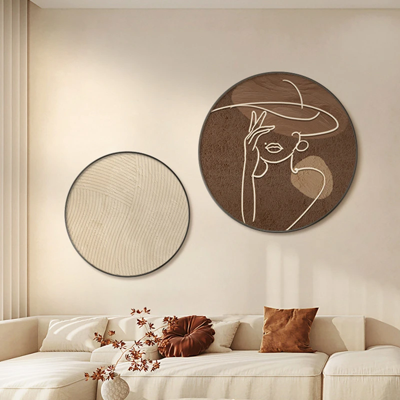 侘寂风卧室床头装饰画客厅沙发背景墙圆形挂画抽象人物高档组合画