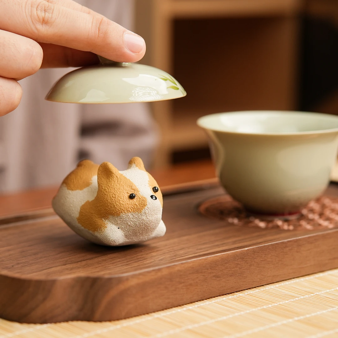 【福旺来】紫砂白泥小飞基紫砂茶宠 一飞冲天 7-4-3.5cm 柯基 茶玩