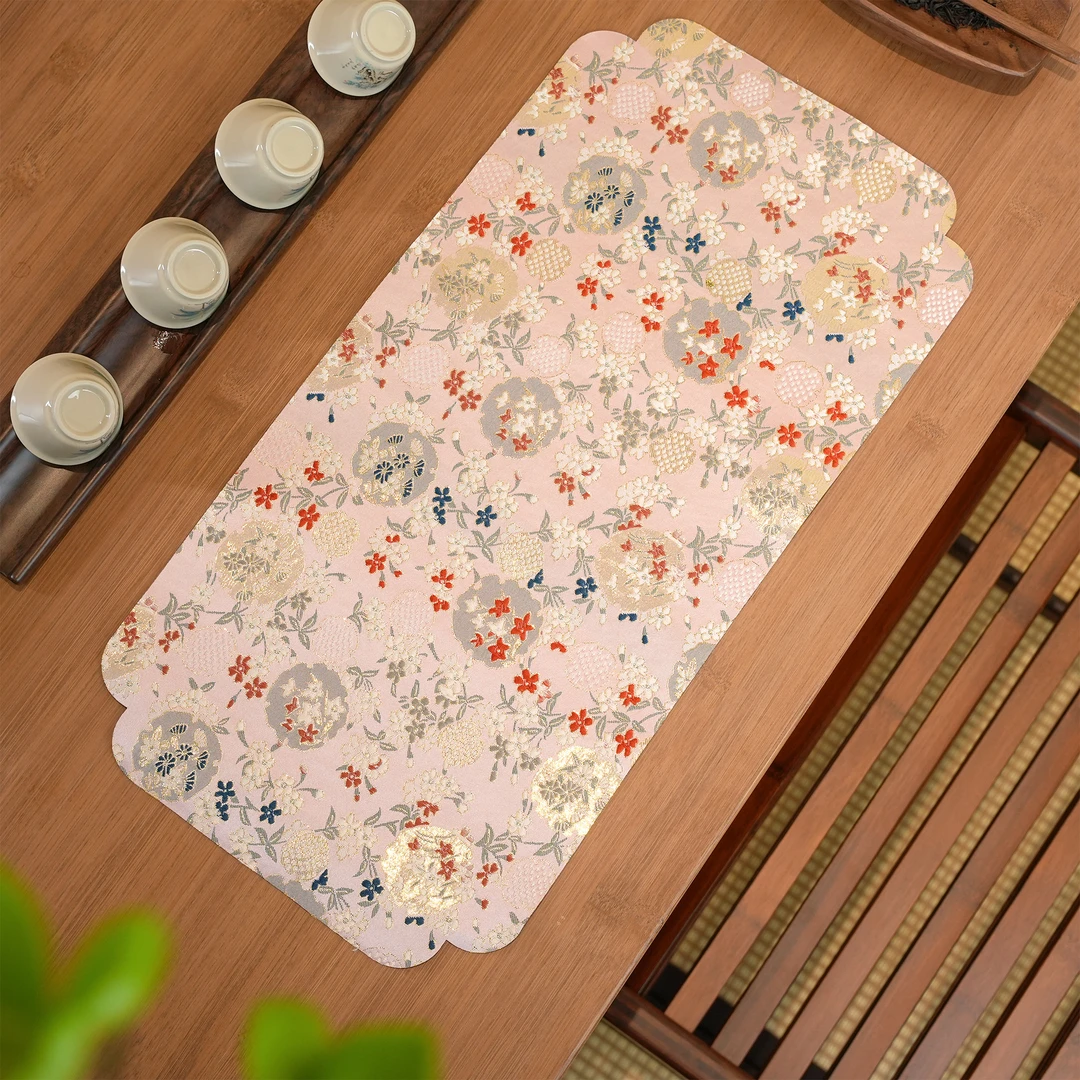 【新粉绿  锦上添花】织锦提花锦上添花QJ04粉绿茶席 约：41-21cm