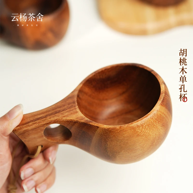南美胡桃木单孔杯实木露营户外木杯子随手杯纯手工创意牛奶咖啡杯