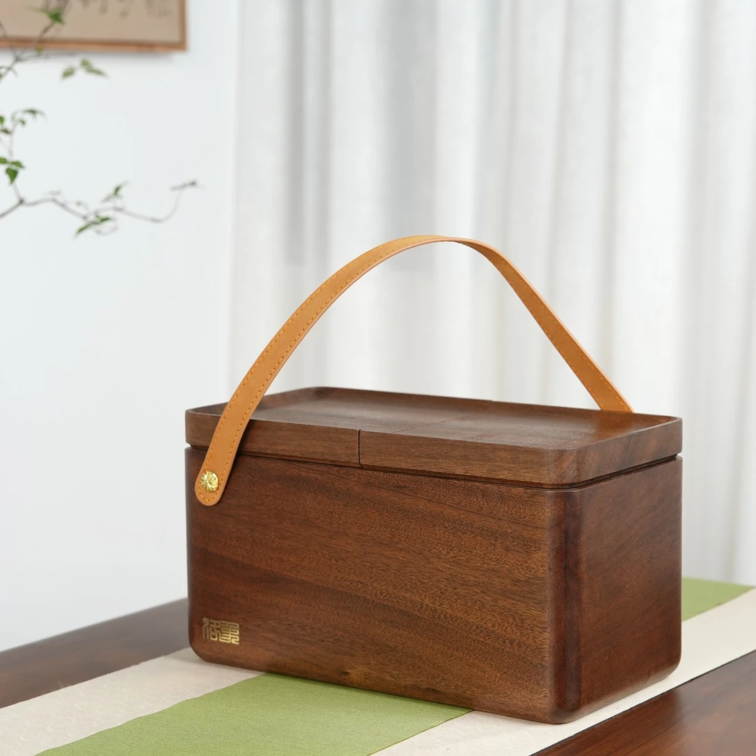 【说走就走 灵动茶棚】南美胡桃木户外茶具收纳盒 约28-15-16cm