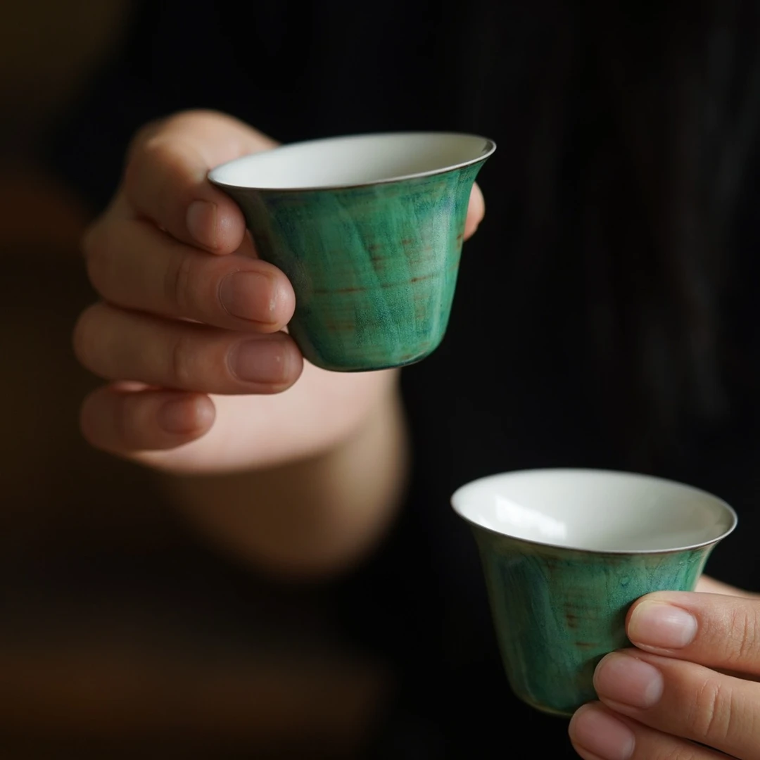 【新品】梵汝-官绿釉-水月茶杯 约40cc 陶瓷 简约 中式 （FR0046）