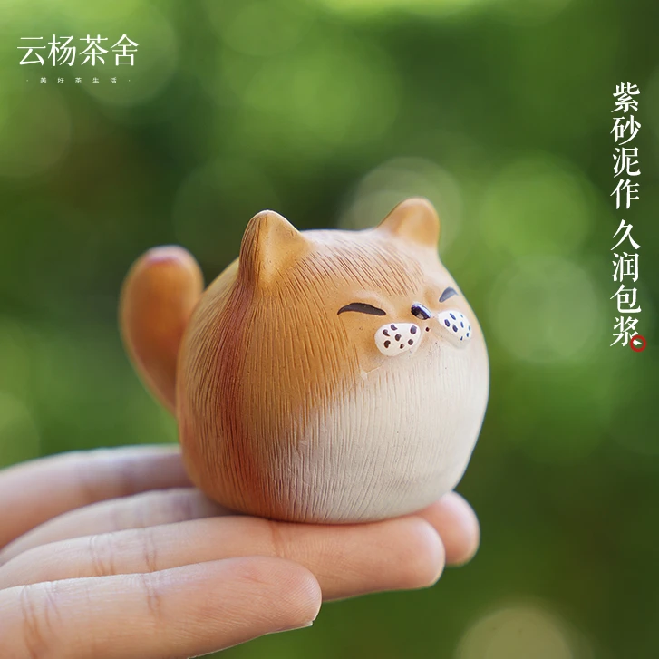 【新品 可做盖置】原矿紫砂段泥呆萌橘猫茶宠 大脸猫 摆件 可爱