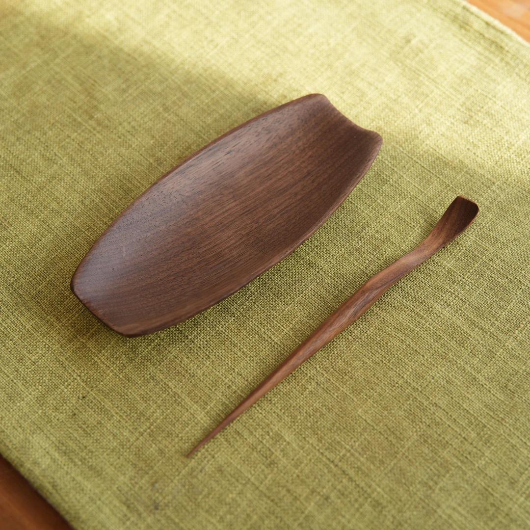 【喝茶仪式感  投茶茶则】北美黑胡桃茶则礼盒 约16-7.5/5cm 配茶拨