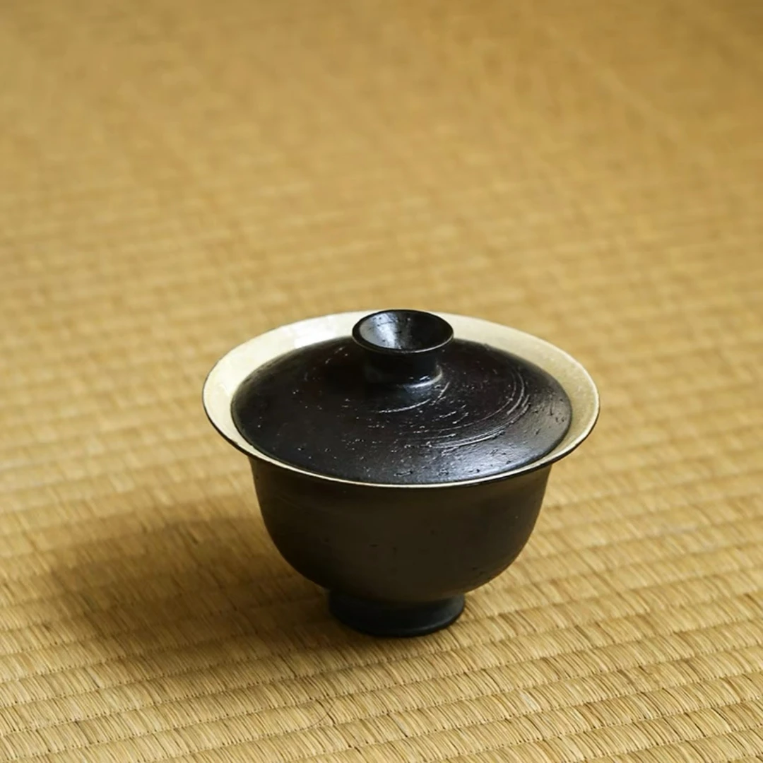 【新品】牧渔-景德镇手拉胚元宝盖碗 容量约:100cc 茶具 盖碗