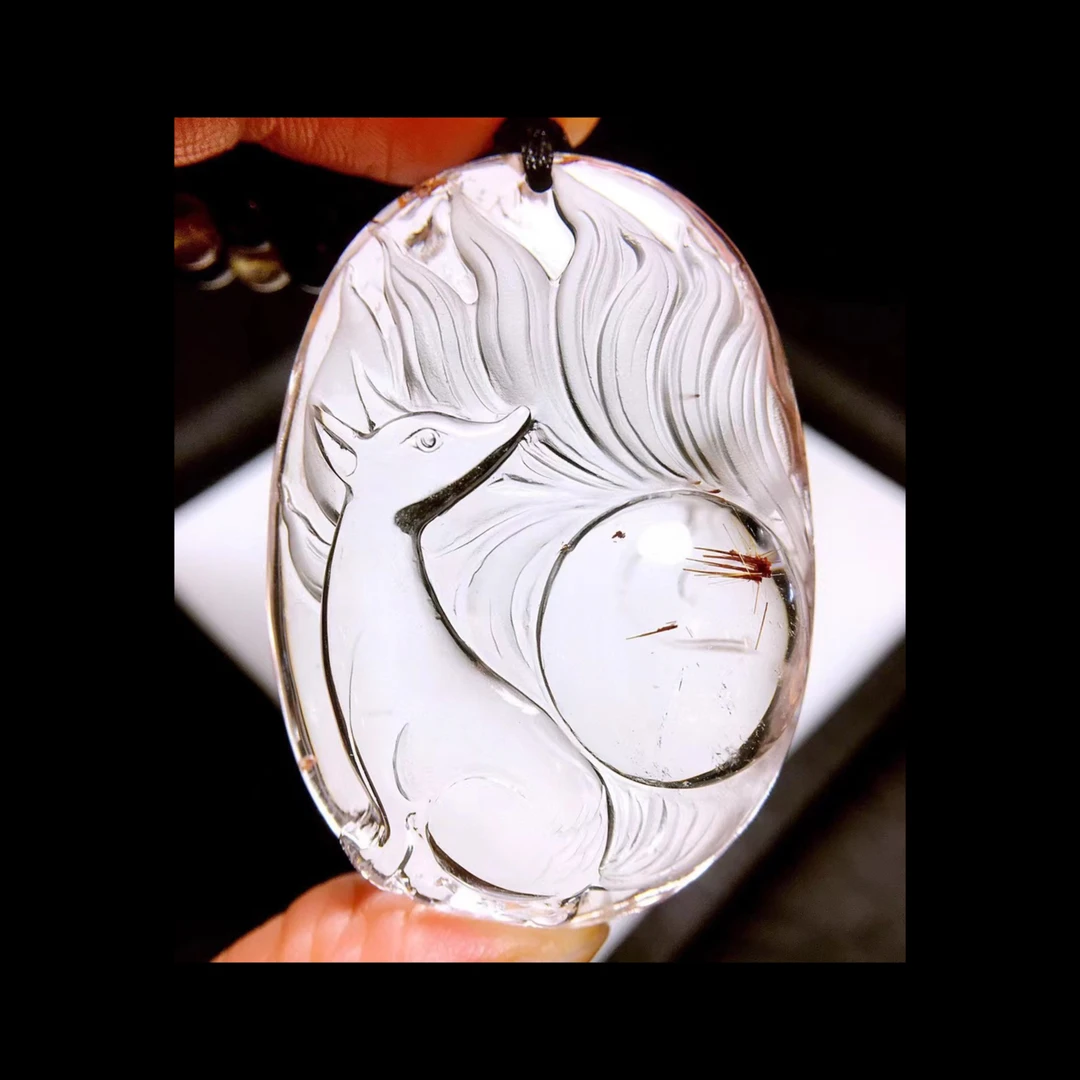 天然水晶铜发晶九尾狐吊坠