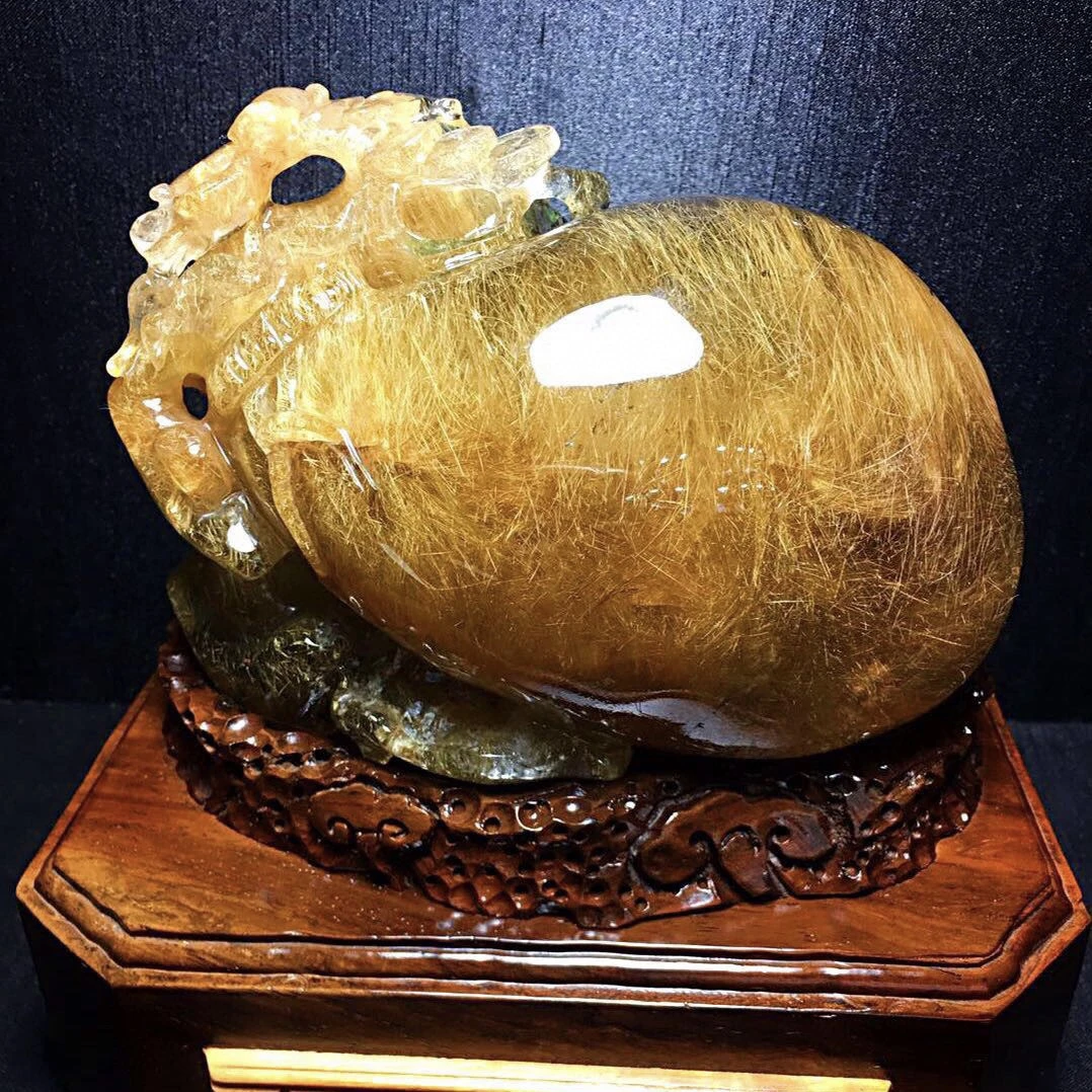 天然水晶天然金发晶福袋摆件钱袋