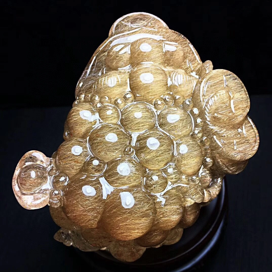 天然水晶天然金发晶金蟾精美摆件