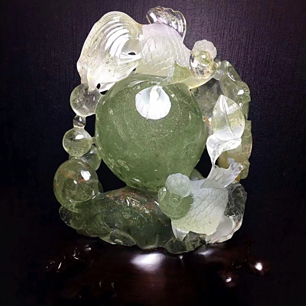 天然水晶天然绿幽灵年年有余摆件