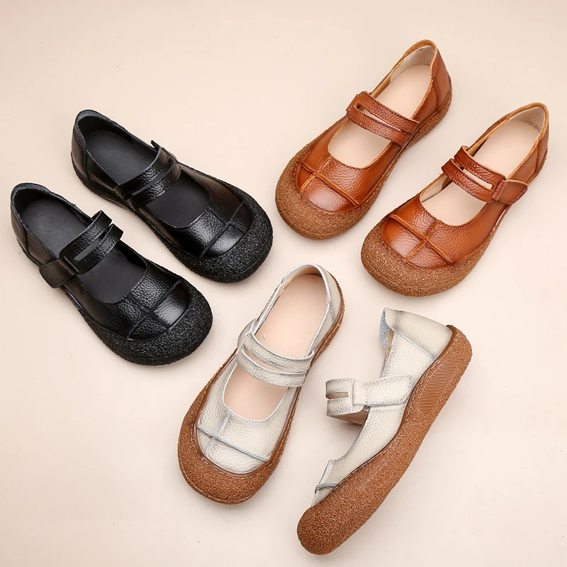 2416头层牛皮春秋舒适复古中老年休闲真皮包头软底复古妈妈鞋防滑