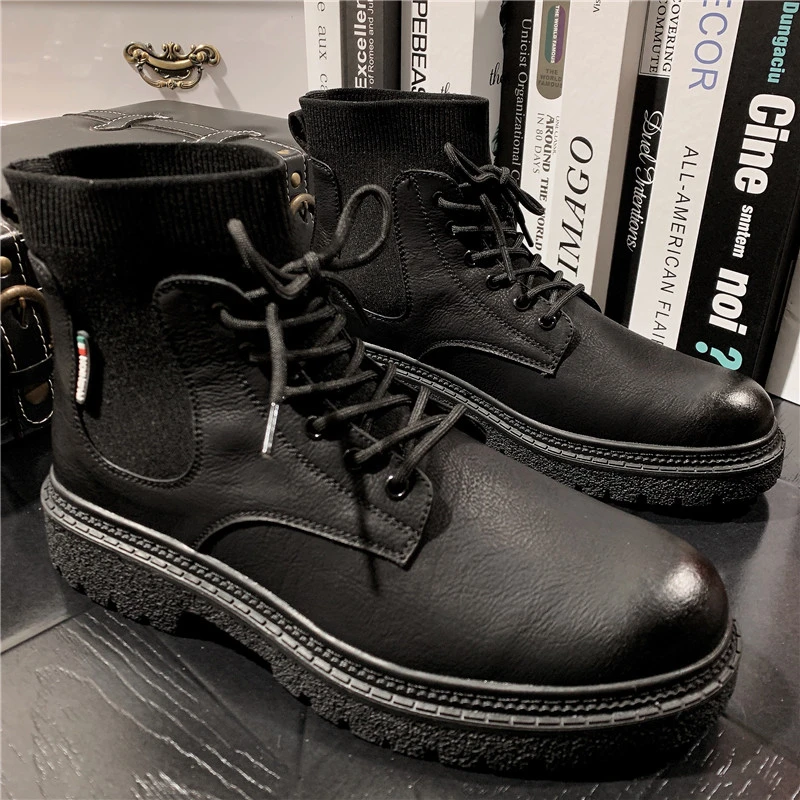 20-1马丁靴英伦风高帮男靴冬季加绒中帮皮鞋工装男士靴子黑色短靴