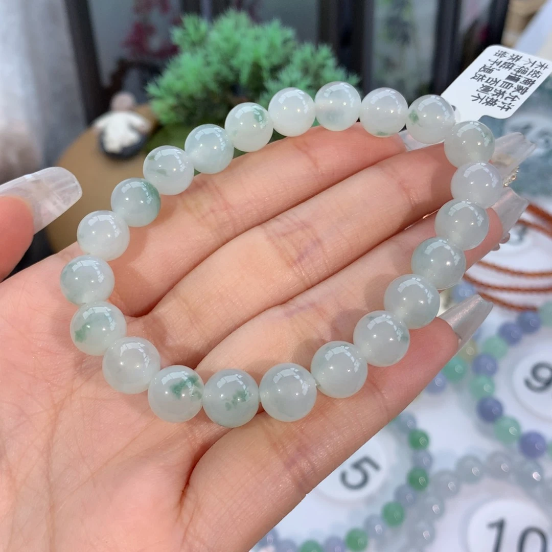 翡翠手链未镶嵌卡8.6冰胶晴飘绿花