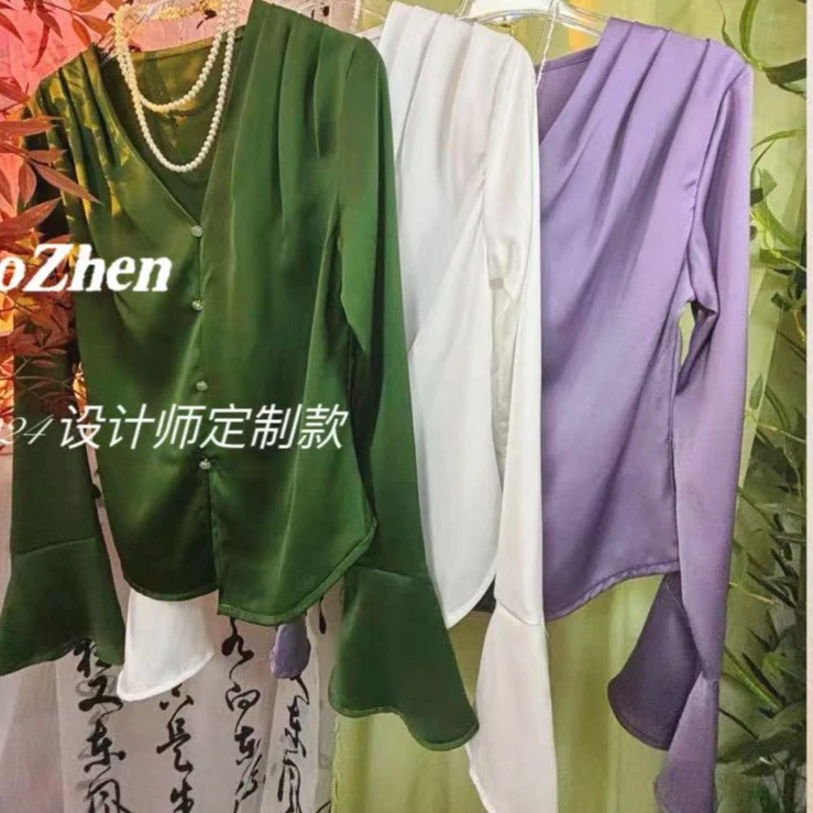 【缎面上衣】88080-8醋酸缎面法式高级感长袖漂亮衬衫女气质时尚