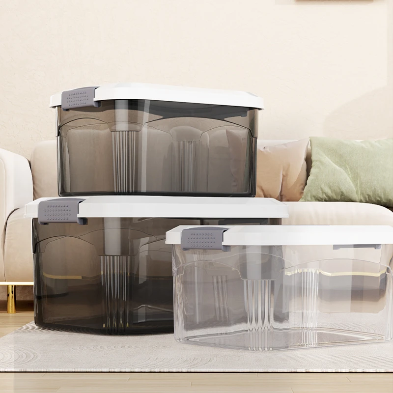 收纳箱家用储物箱透明杂物玩具收纳盒大号衣服整理箱零食塑料筐子