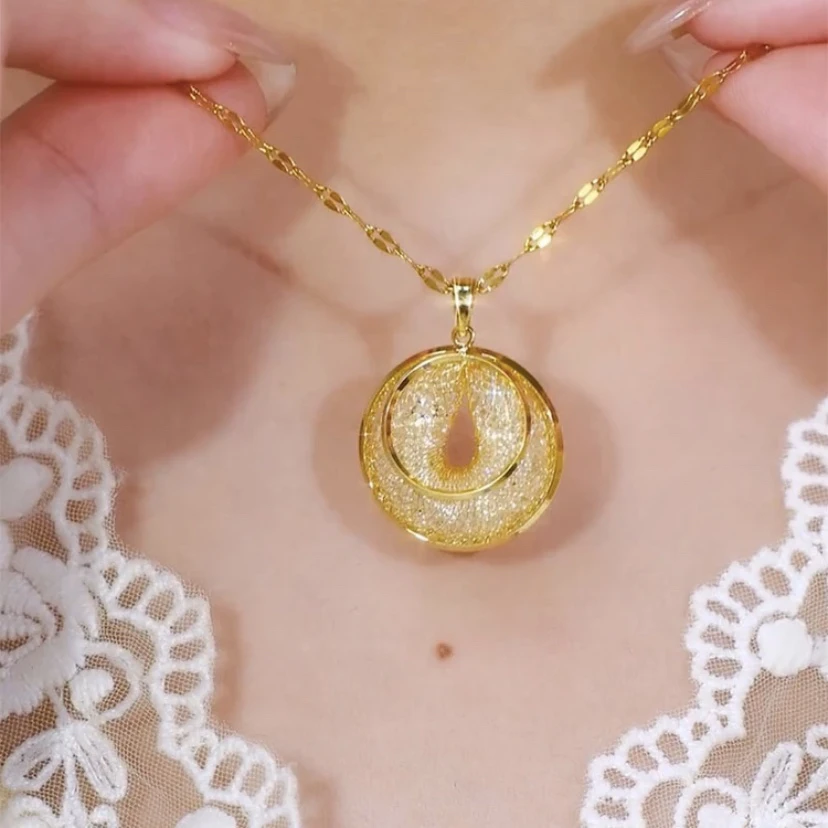 铜合金项链 简约时尚金丝网状水晶圈圈吊坠锁骨链女2024新款项链