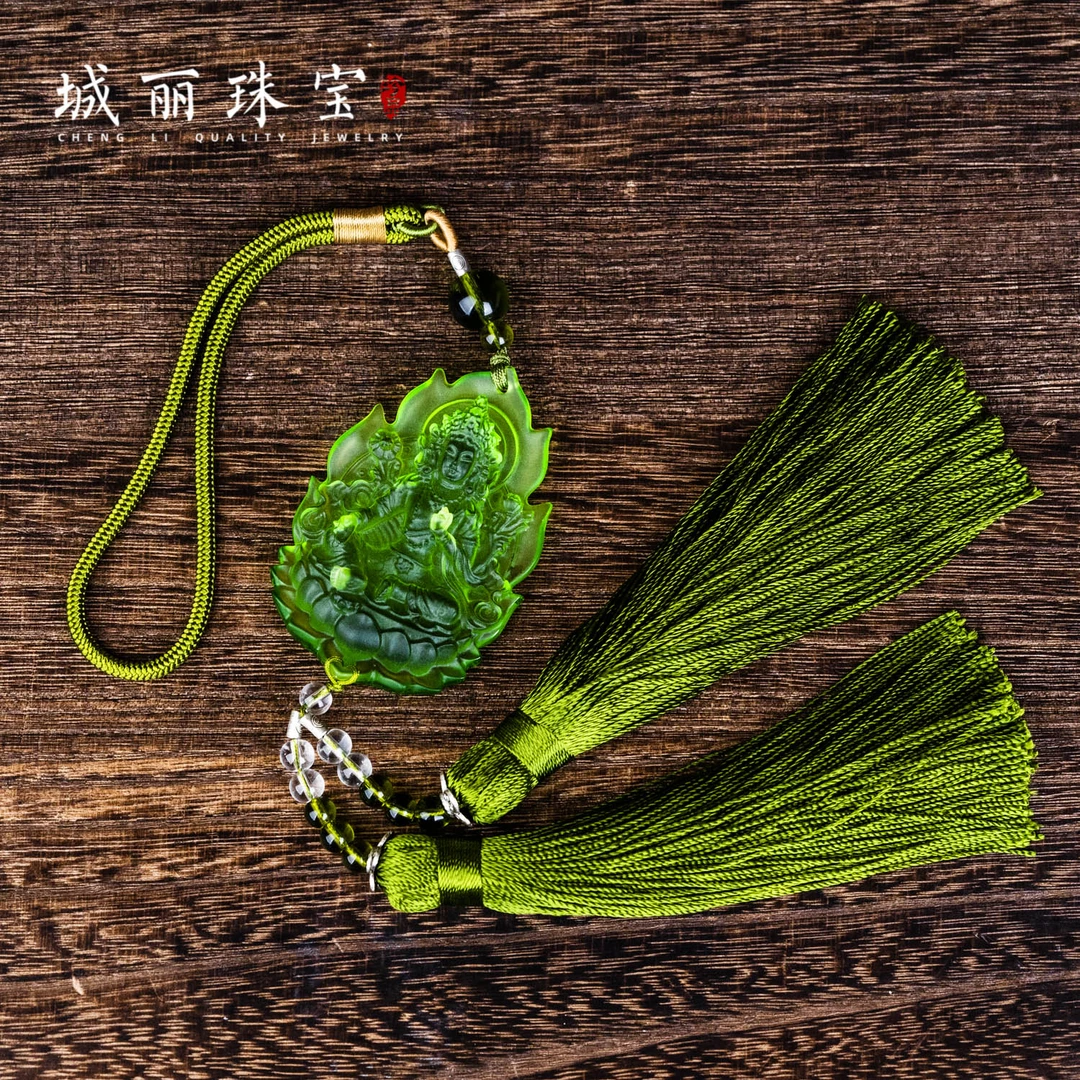非金属玻璃吊坠 【卓美珠宝】古法琉璃绿度母流苏挂件/个FL-1871