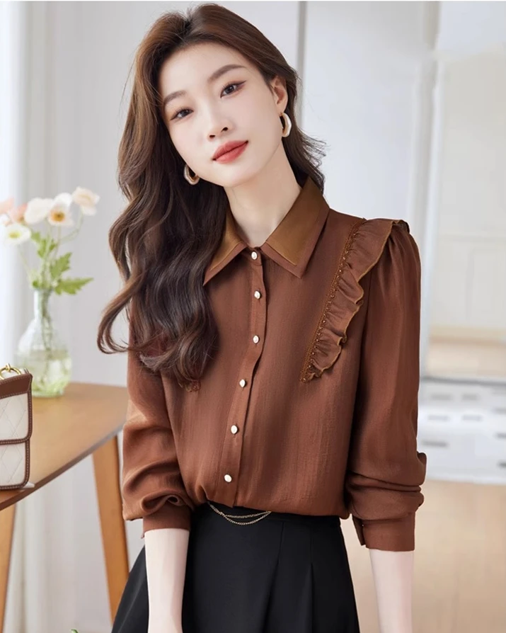 今年流行别致衬衫女百搭洋气小众绝美小飞袖上衣女2024秋冬新款