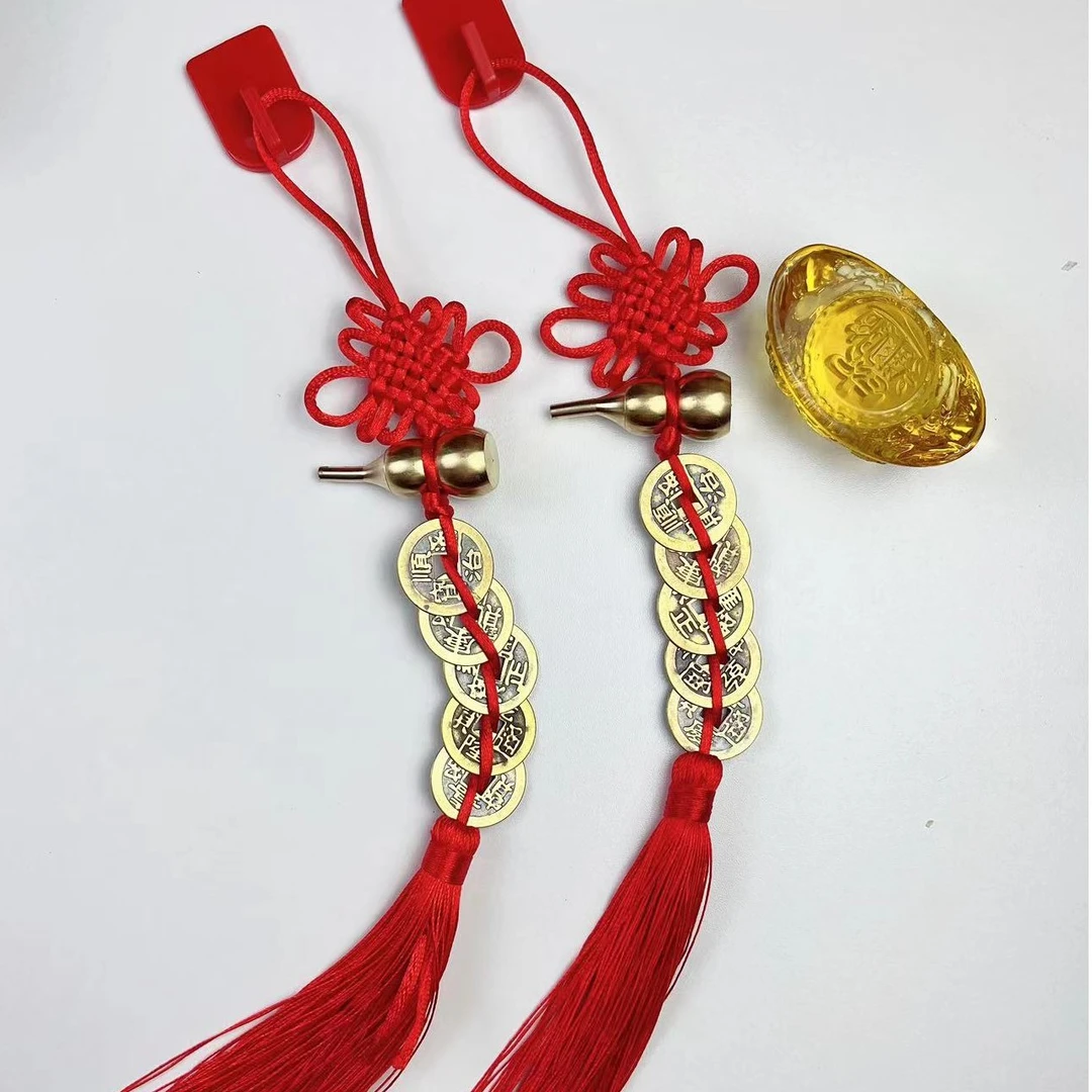 五帝钱黄铜葫芦吉祥结手工编织吉祥结卧室厨房客厅五帝钱挂件挂饰