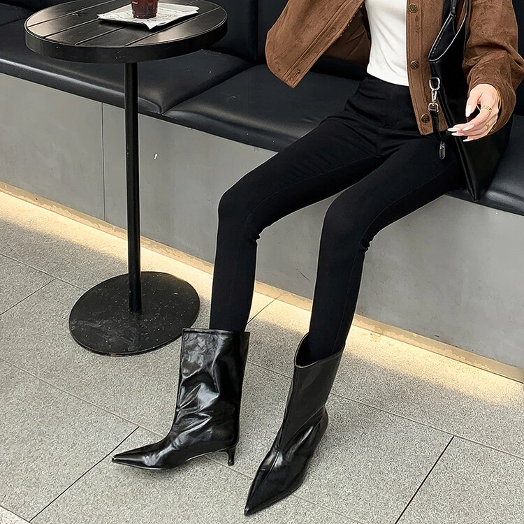 【林可乐】时装靴2024年秋季时尚细跟纯色时装靴时装靴短筒