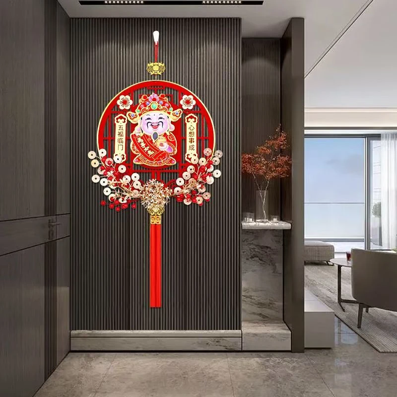 高档新年铜钱款摇头财神挂饰流苏吊头红果春节装饰客装饰品挂件
