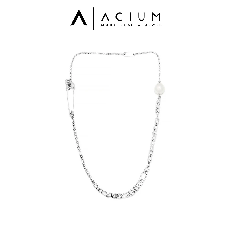 钛钢仿珍珠项链 ACIUM阿仕慕316L钢饰品欧美风别针开合珍珠项链