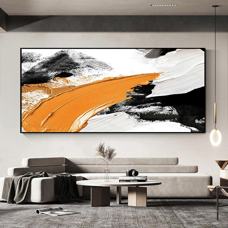 一抹暖意现代横版油画简约客厅抽象餐厅肌理装饰画沙发壁画